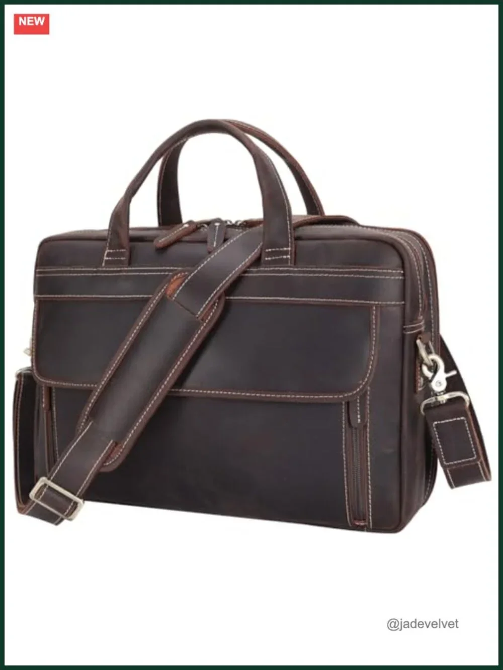 Leather Laptop Briefcase Men Business Messenger Bag 15.6